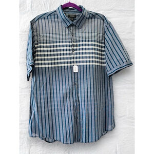 Alfani Men’s XL Black & Gray Cotton Short Sleeve Casual Shirt Striped Button Up